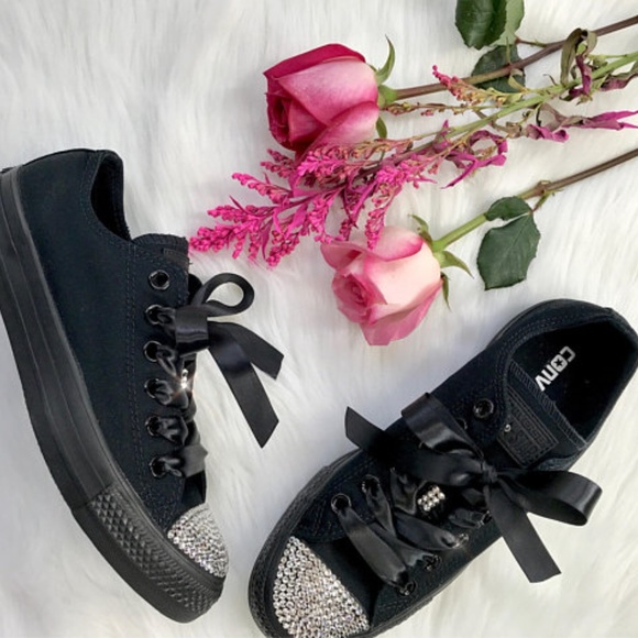 bling swarovski converse black low tops - Picture 2 of 4